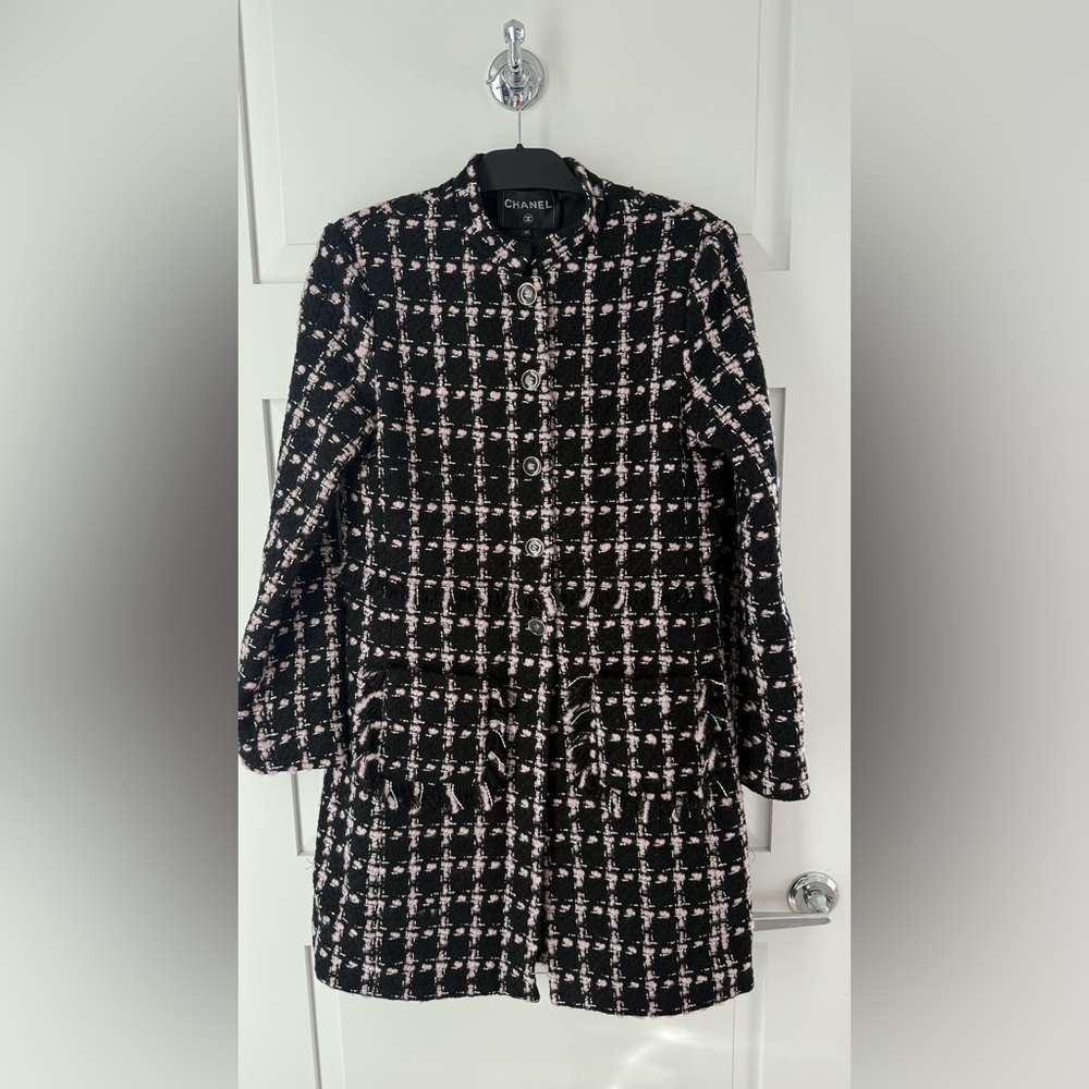 CHANEL Black and Pink Tweed Blazer Coat